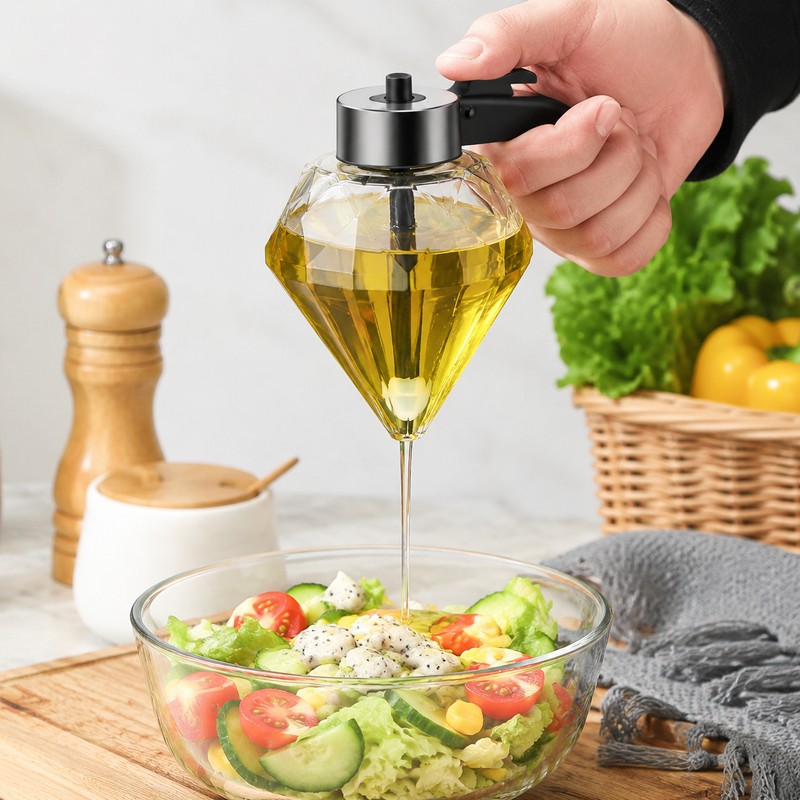 Diamond Glass Honey Dispenser with Bottom Pour Trigger, Elegant Oil