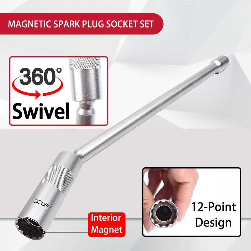 CCLIFE 2-Piece Magnetic Spark Plug Wrench 3/8 Inch Spark Plugs