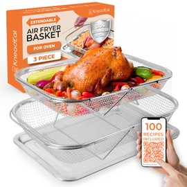 Air Fryer Basket for Oven Set (3-Piece). Extendable. 304 Stainless Steel. 1 Large Basket, 1 Medium Basket. 1 Tray. Perfect For Oven Cook, Colander and Froot and Veggie Basket. Dishwasher Safe.
