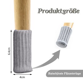 VEGCOO Chair Leg Caps, Pack of 20 Chair Leg Protectors, Grey Elastic Chair Socks with Felt Gliders, Non-Slip, 6.4 x 4 cm, Knitted Protective Caps for Chair Legs, Table, Sofa, Furniture (Grey)