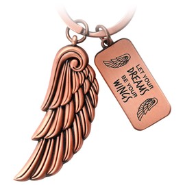 FABACH Angel Wings Keyring Wing - Lucky Charm Guardian Angel Feather Angel Keyring Wings - Angel Wings Pendant Wings - Let Your Dreams Be Your Wings, Antique rose gold., standard size, European" or