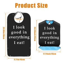 Bib for Adults, What I Esse Gut Aus Adjustable Large Funny Bib for Adults Waterproof Washable Reusable Eating Clothing Protector for Elderly Seniors Men Women, black