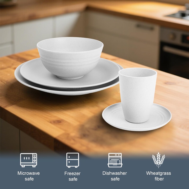 BUSOKIP Wheat Straw Dinnerware Sets - 40 PCS Unbreakable Plates