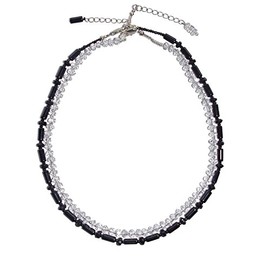 Set of 2 Yin and Yang Chains Faceted 42 cm with 3 cm Extension Chain Rock Crystal and Onyx Black and White