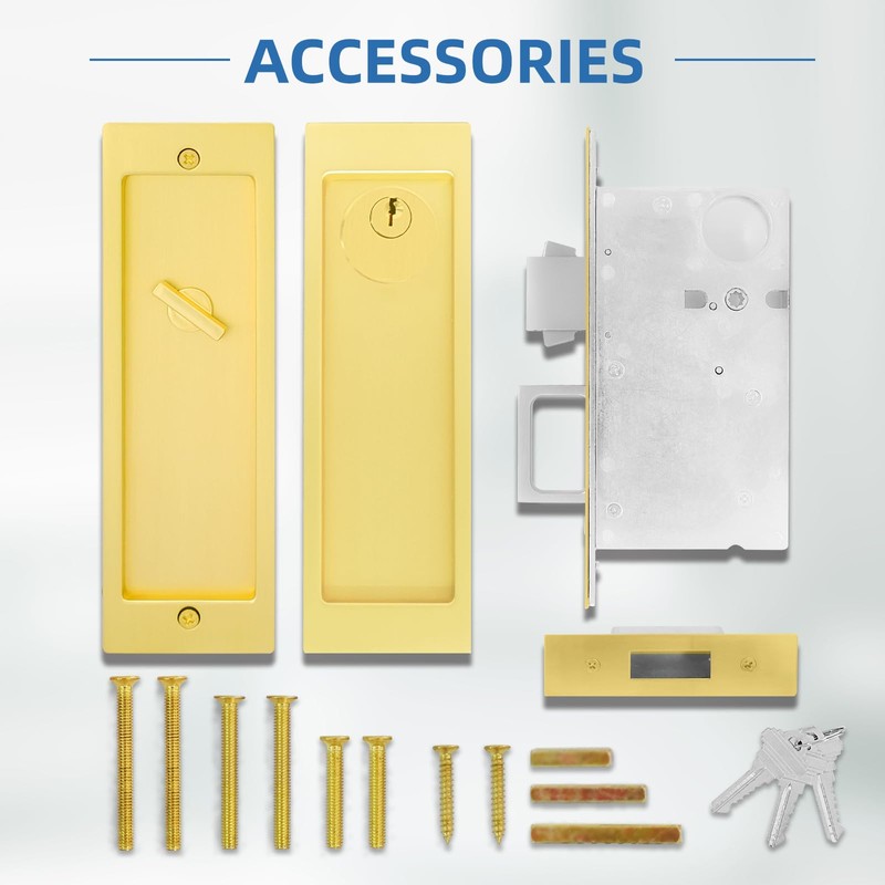 Pocket Door Hardware Mortise Lock with Pull, Privacy Recessed Handle