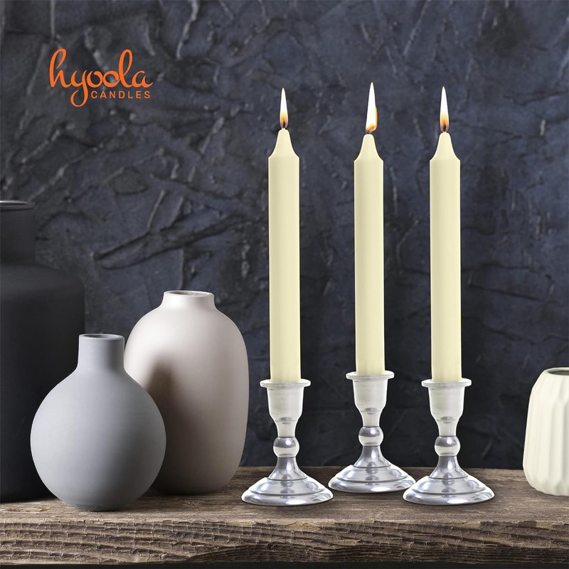 Hyoola Taper Candles - 7 Inch Ivory Dripless, Unscented Dinner