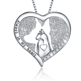 ASLBUNM Cat Necklace 925 Sterling Silver Cute Animal Cat Pendant Necklace Jewelry Gifts for Women