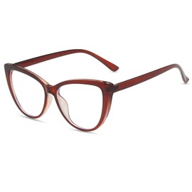 Anti Blue Light Blocking Fashion Glasses for Women Men Anti UV400 Glare Computer Eye Glasses Thin Cat Eye Round Frame (Brown Frame + Clear Lens)