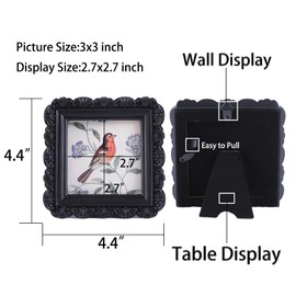 LIHOLO Vintage Picture Frames 3x3 Antique Frames Mini Pictures Frames Bird Picture Frames Ornate Gallery Wall Frames, in Black Square