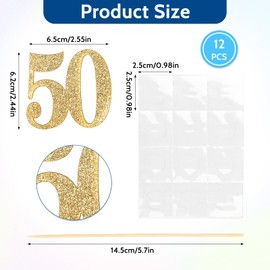 12pcs Gold 50th Birthday Centerpiece Sticks Glitter Number 50 Table Centerpieces Flower Toppers, 50th Centerpiece for Wedding Anniversary Party Decorations Supplies