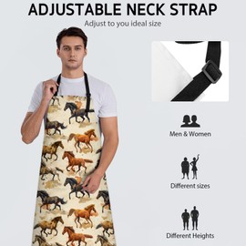 Bidesk Running Horse Apron, Adjustable Kitchen Watercolor Horses Design Aprons with Pockets for Cooking BBQ Gardening, 28×33 IN, Holiday Gifts for Women Men Wife, for Chef Baking, Oxford Fabric