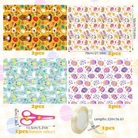 Easter Wrapping Paper, 8 Sheets of Easter Wrapping Paper, 70 x 50 cm, Children's Gift Wrapping Paper, Easter Roll with Chicks, Easter Bunny, Easter Eggs, Colourful Wrapping Paper, Gift Wrapping for
