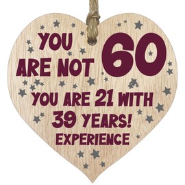 60th Birthday Gift For Women Men Wooden Heart Plaque, Light Wood Christmas Sign Keepsake, Mum, Girlfriend, Dad, Husband, Wife, Boyfriend, Mum Gifts From Son, Nan, Grandad Birthday Present
