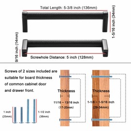 KOOFIZO Nickel and Black Cabinet Pulls, 5-Pack Knurled Cabinet Handles, 5 Inch Screw Spacing, P28 Hardware for Kitchen Cupboard Door, Bedroom Dresser Drawer, Bathroom Furniture