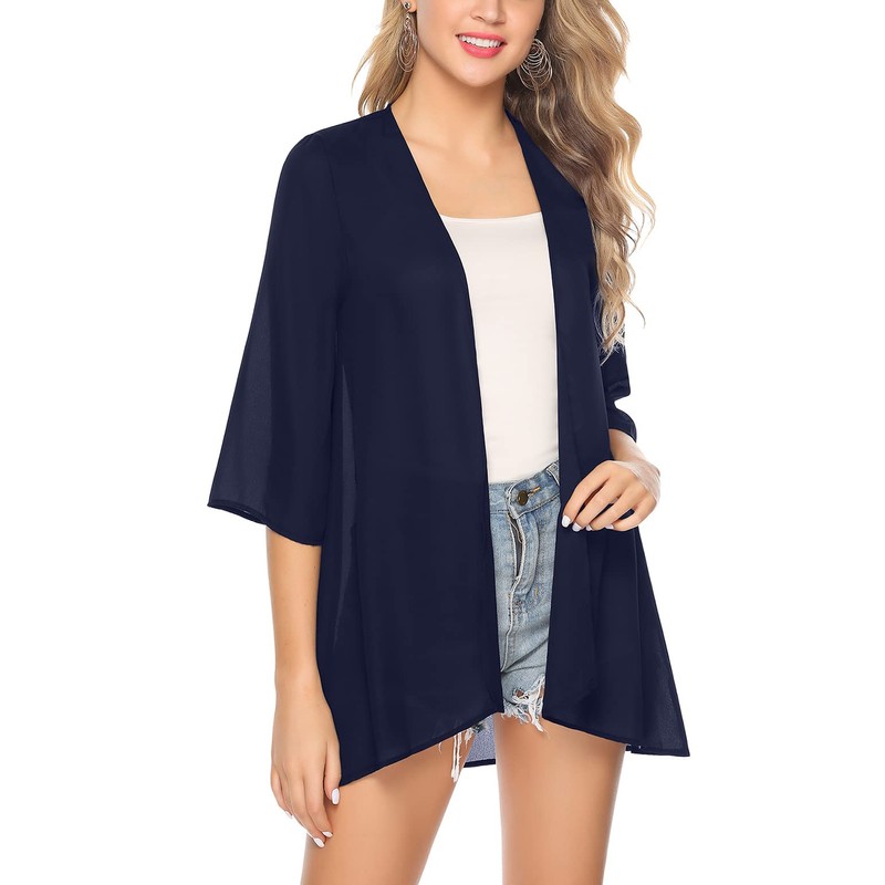 Irevial Women's Chiffon Kimono Cardigan 3/4 Sleeve Bikini Cover Up