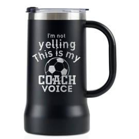 Onebttl Soccer Gifts for Men, Players, Coach, Stainless Steel Beer Stein Tumbler, 24oz Beer Mug with Lid, Black, Coach Voice