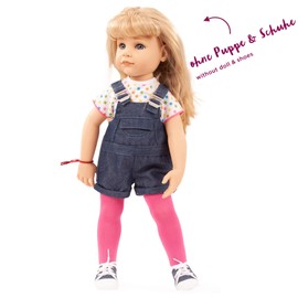 Götz 3402053 Kombination Latzhose Shorty - Jeanslatzhosen-Set Puppenbekleidung Gr. XL - 3-teiliges Bekleidungs- Zubehörset für Stehpuppen 45-50 cm