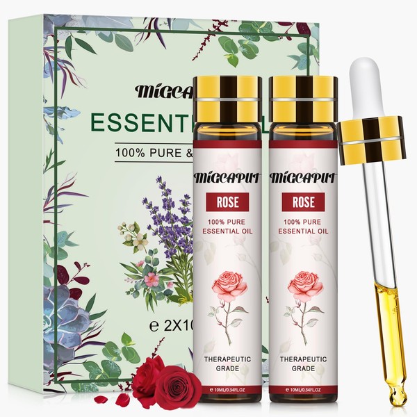 Migcaput Rose Essential Oils (2 x 10 ml), Essential Oil 100% Pure Natural for Diffuser, Perfect for Aromatherapy, Relaxation, Skin Therapy More, 10 ml (Pack of 2)