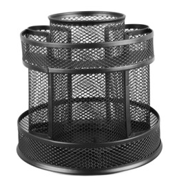 Rotating Pen Holder Black Mesh 7 Compartments Strong Metal Rotating Desk Organizer for Family Office Dormitory