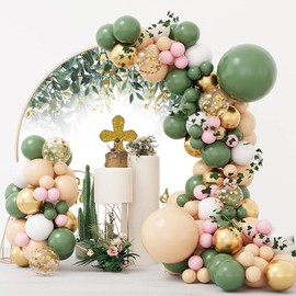 OERJU 6.5x6.5ft God Bless Round Backdrop Baptism Party First Holy Communion Christening Glitter Cross Green Eucalyptus Leaves Branches Photography Background Baby Shower Birthday Party Decoration