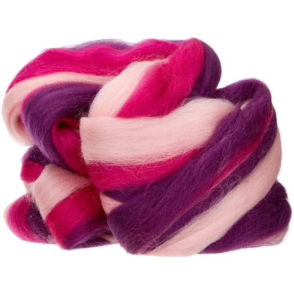 Rayher Hobby 5366300 Merino Comb, Multicoloured, Pink/Purple Tones, 50 g in Ribbon, Fine, 21 Micron, Felting Wool, Merino Wool, Comb Pull, 100% Virgin Sheep's Wool for Felting