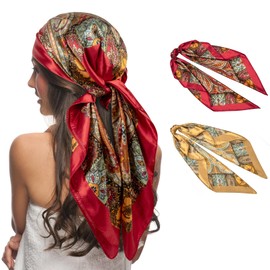 Senker Fashion 35" Women Satin Square Head Scarf, Pirate Accessories Silk Scarf Bandana for Hair Wrapping and Sleeping