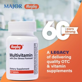 Rugby Multivitamin with Zinc Stress Formula - Dietary Supplement - 60 Tablets (1 Pack)