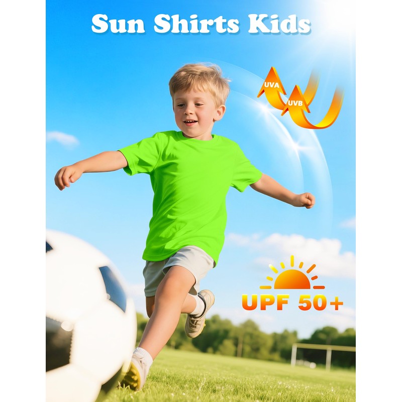Boys Athletic Shirts UPF 50+ Soccer Tshirt Quick Dry Neon