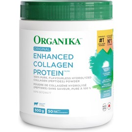 Organika Canadian-Made Enhanced Collagen Powder - for Healthy Hair, Skin, Nails, and Joints. Hydrolyzed Protein Peptides for Better Absorption- Grass-Fed, Non-GMO- Unflavoured- 500g
