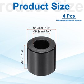 PATIKIL 4pcs M6 Aluminium Spacers, 1/4" ID x 1/2" OD Round Standoff Spacer, Unthreaded Metal Spacers for 1/4" M6 Screws Bolts, Black 1/2" Length