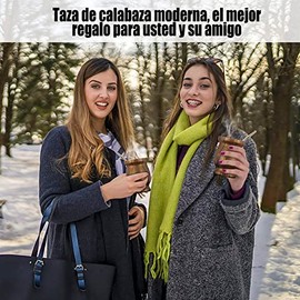 JAYLEN Juego De Tazas De Calabaza Yerba Mate, Juego de tazas de té de doble pared de acero inoxidable Taza de mate tradicional, taza de calabaza de yerba mate (Marrón)