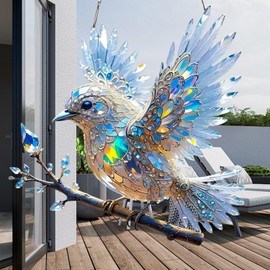 Bird Decor,Stained Glass Window Hummingbird Ornament - Acrylic 2D Flat Sun Catcher Shiny Window Pendants Crystal Home Decor for Women Animal Lover Wedding