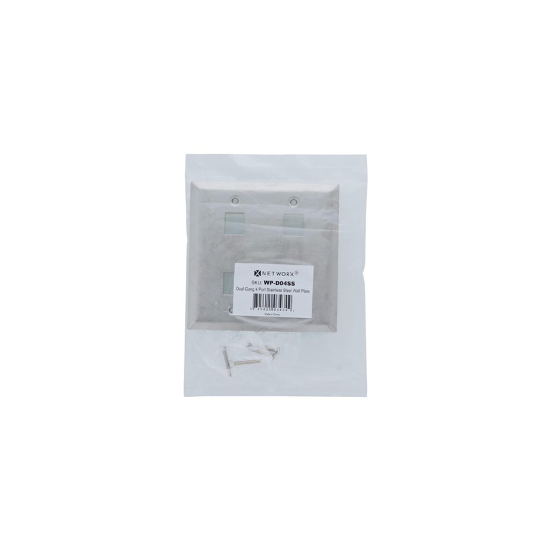 4 Port Stainless Steel Keystone Faceplate - Dual Gang