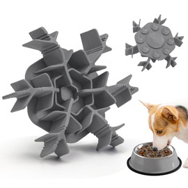 Slow Feeder Insert Cat Dog Bowl 4.7-7 Inch Non-Slip Anti-Chocking Cuttable Snowflake Design Slow Down Eating Feeding Pad with 9 Octopus Suction Cups for Small Medium Basic Elevated Dogs Bowls Grey