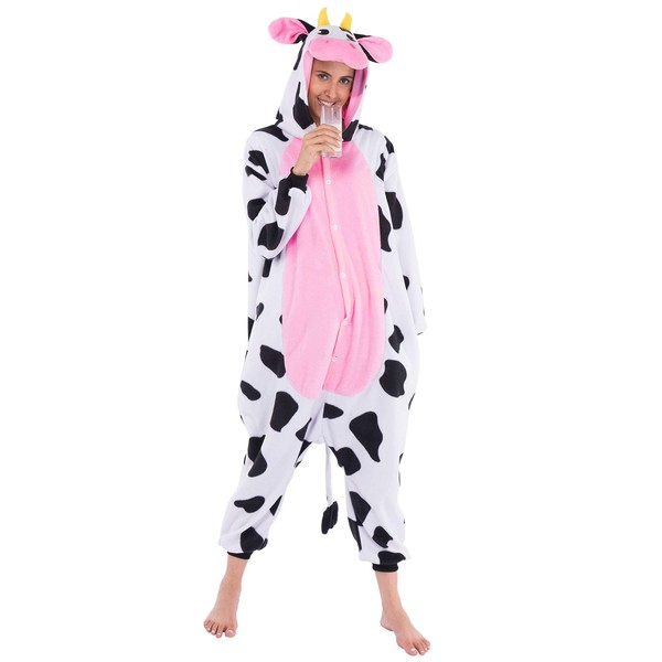 Spooktacular Creations Unisex Adult Pajama Plush jumpsuit One Piece Cow