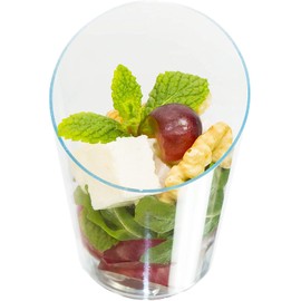 Open Cut Slanted Round Dessert Cups - 3 ounce - 40 Count -Spoons Included-Clear Plastic-Slanted Cylinder Mini Dessert Cup- Appetizer Cup-Sample Shot Glass -Disposable