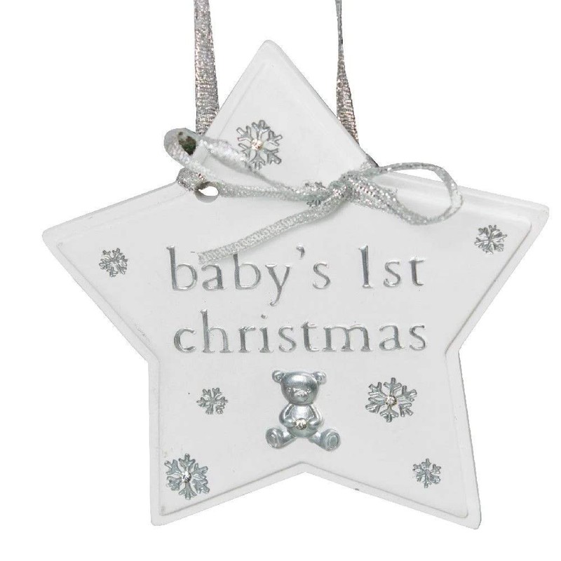 Bambino Baby's 1st Christmas Star Plaque Decoration with cute teddy