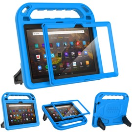 MENZO Fire HD 10 Tablet Case for Kids (13th/11th Generation, 2023/2021 Release), Lightweight Handheld Shockproof Case Built-in Screen Protector with Handle Stand, Blue