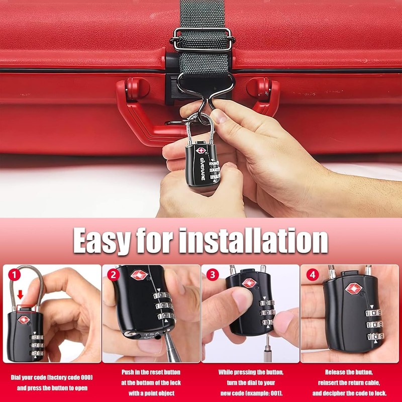 6PACK TSA Approved Luggage Combination Locks,Travel Suitcase Lock with Zinc