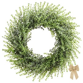 24inch Boxwood Wreath for Front Door,Spring Summer Wreaths,Boxwood Wreaths with 1 Burlap Bow for Wedding or Daily Decor, All Seasons for Front Door,Back Door,Indoor, Outdoor Wreath(24inch)