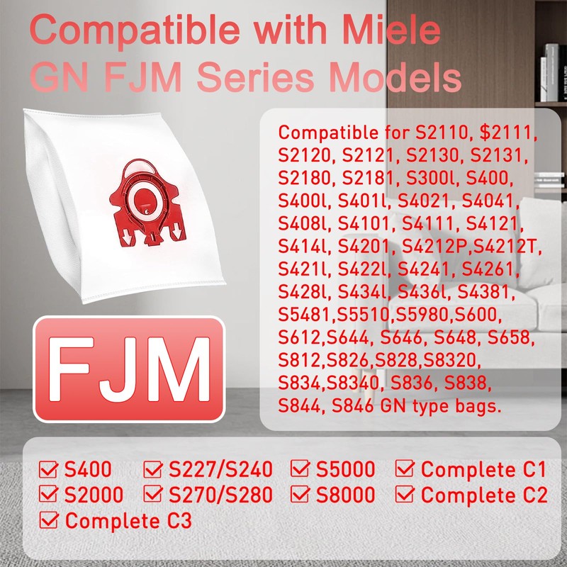 12 Packs FJM/GN Dust Bags Replacements Compatible with Miele Hoover