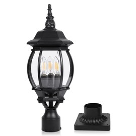 Krychiler Outdoor Post Light Fixture 3-Light with 3" Pier Mount Base, Waterproof Lamp Post Pole Lights Outdoor for Garden, Landscape Yard Pathway Deck Garden Yard Pole Pillar