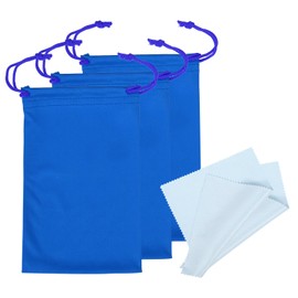 PATIKIL 11"x7" Ski Goggle Bag, 3 Pack Microfiber Goggle Pouch with Glasses Cloth Draw String Snow Protection Bags Protective Storage Case Sleeve for Lens, Blue