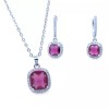 Ruby Rhodium Plated Ruby Cubic Zirconia Square Pendant Necklace Earrings