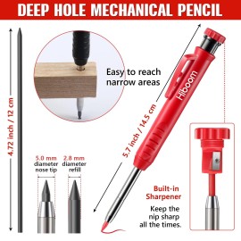 Hiboom 3 Pack Solid Carpenter Pencils With Pencil Cap And 21 Pcs Refil