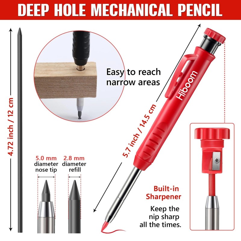 Hiboom 3 Pack Solid Carpenter Pencils With Pencil Cap And