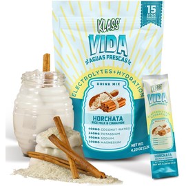 KLASS VIDA Electrolyte Drink Mix – Horchata Agua Fresca Flavor | Sugar-Free Hydration Powder with Coconut Water & Minerals | 15 Single-Serve Stick Packs in Resealable Pouch, Low Calorie