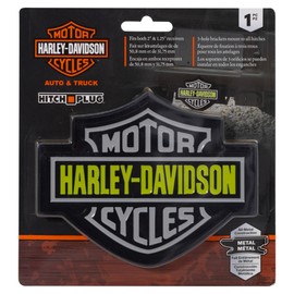 Plasticolor 002216R11 Harley-Davidson Wild Lime Bar & Shield Metal Hitch Plug Cover, 2 inch Receivers, Black, 2216P