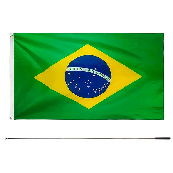 Difounmas Flag Set, Brazil Flagpole Telescopic Flag Size 35.4 x