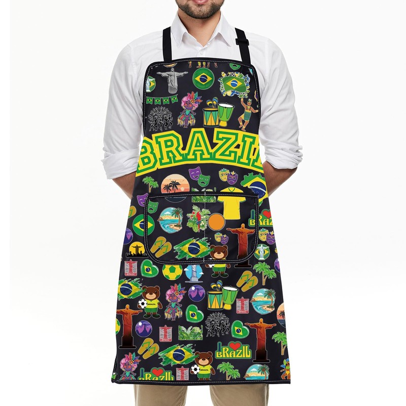 FUSTMW Brazil Apron with Pockets for Chef Kitchen Apron Gifts